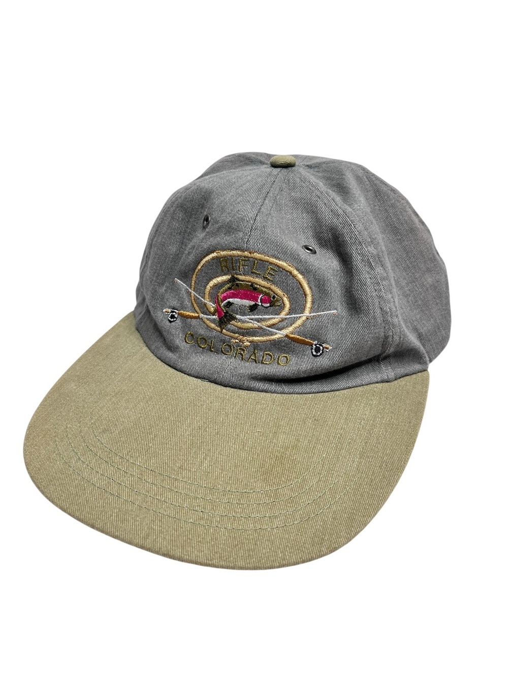 VINTAGE Long Bill Fishing Hat Embroidered Fish